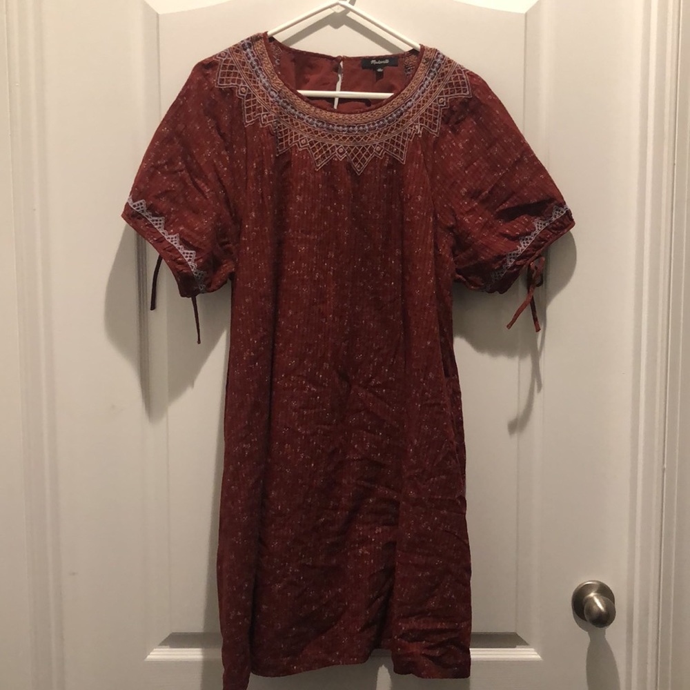 Madewell Embroidered Puff-Sleeve Babydoll Dress in Dotted Vines, sixe XL